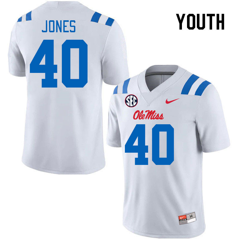 Youth #40 Matt Jones Ole Miss Rebels 2024 New Uniforms College Football Jerseys Stitched-White